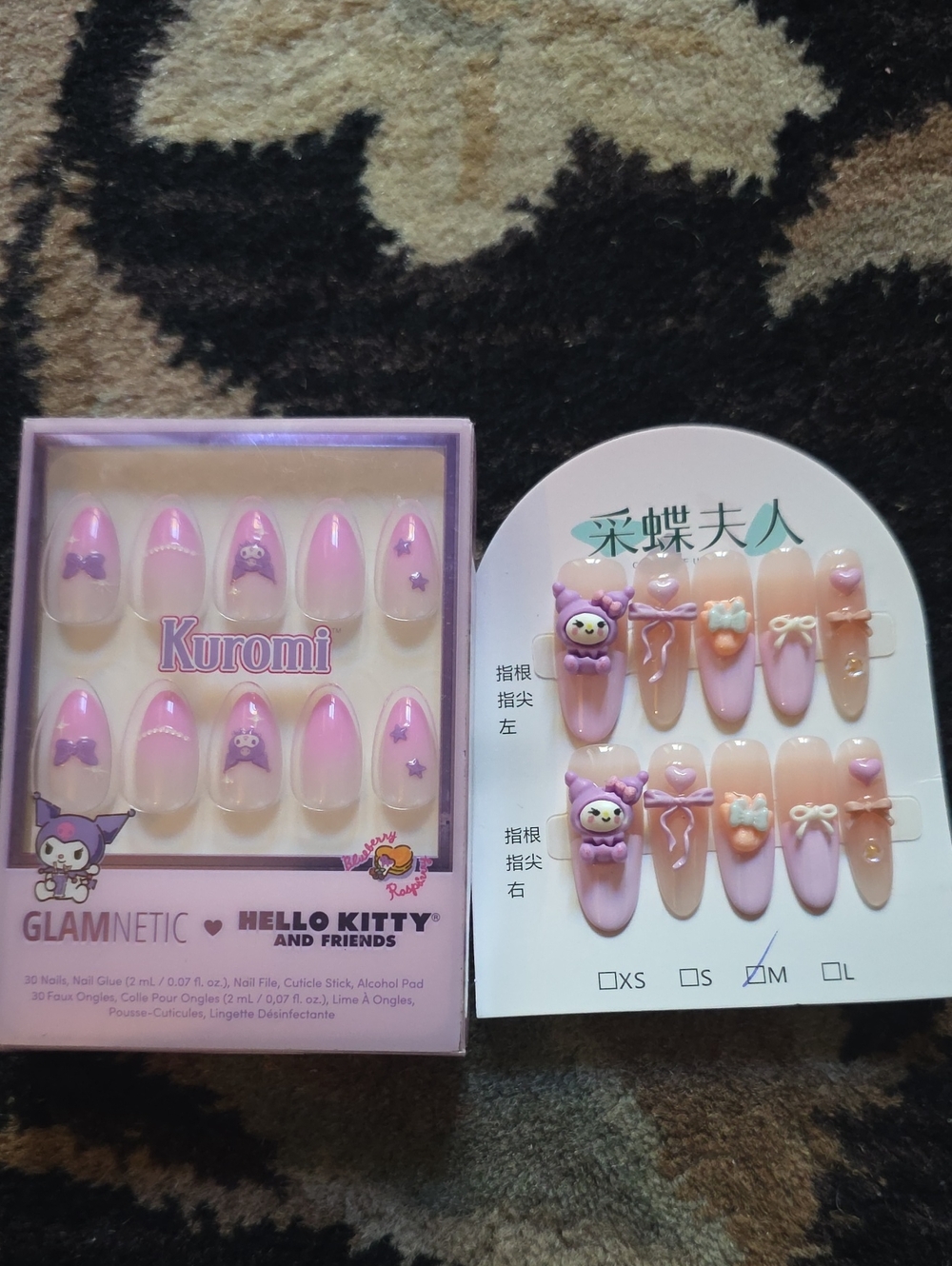 Kuromi Lavender Press-On Nail Set with Charms Size Med